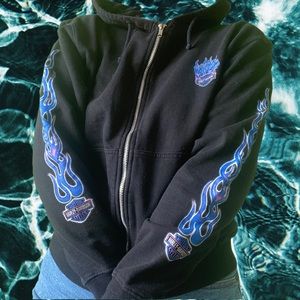 2004 Vintage Harley Davidson Flames Zip Up Hoodie